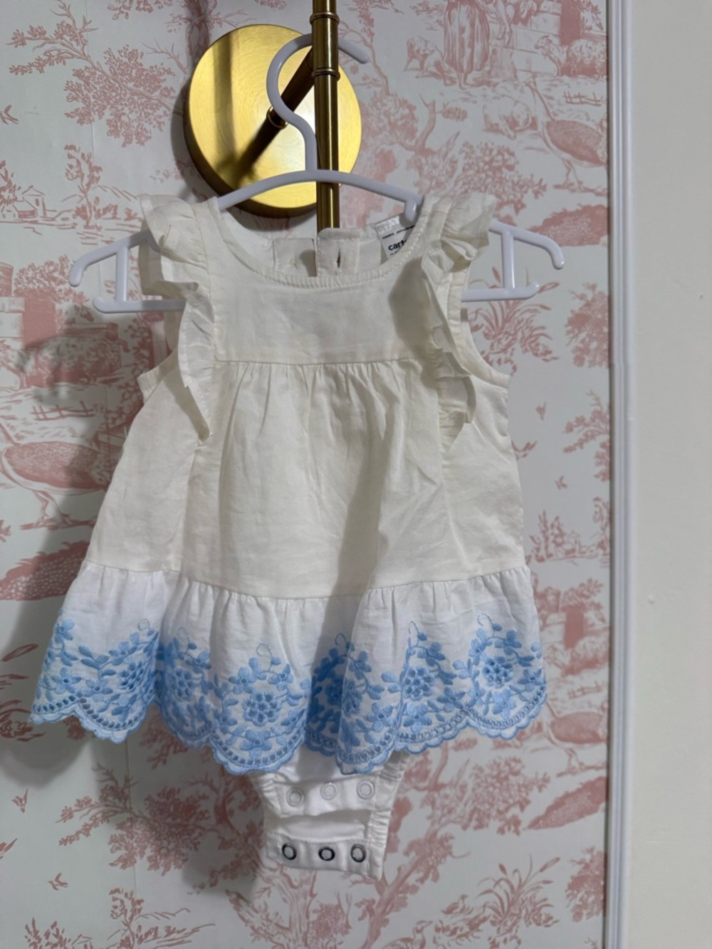 Carter's Cream Dress with Blue Embroidered Hem